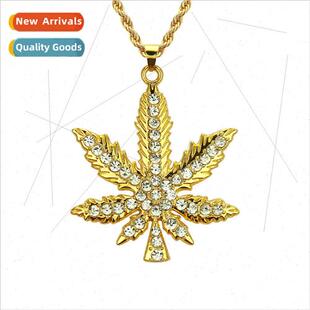 Jewelry Hip Hop Diamond Encrusted Maple Leaf Pendant Necklac