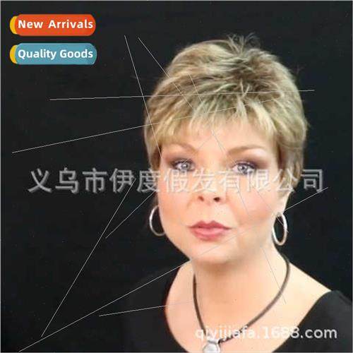 Europe Women Short Mixed Blonde Fluffy Wig Rose Net High Tem