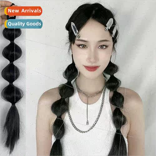 Wig Women Lantern Bubble Braid Tie Black Long Hair mulation