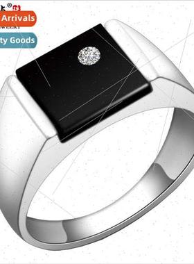 s925 silver jewelry quadrangle men ring imation black onyx m