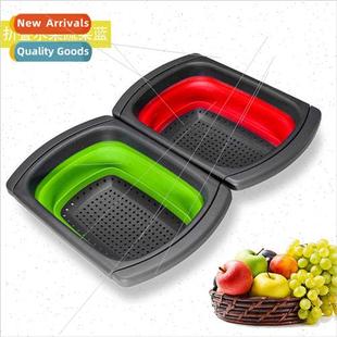 Square Folding Drainer Basket Retractable Handle Plastic Fru