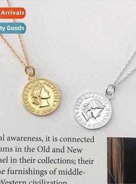 925 silver Europe Vintage Portra Round Plaque Necklace Femal