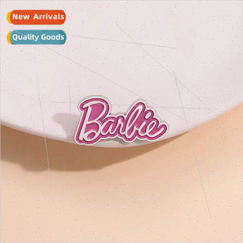Barbie sweet brooch pink letters metal badge cute doll alloy