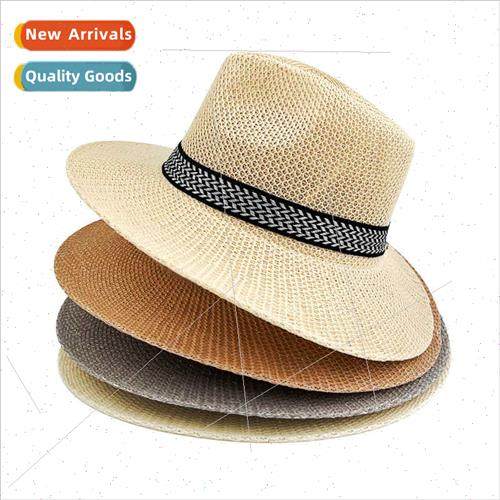 Summer raffia woven straw hat retro jazz bowler hat men wome