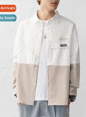 Shirt men summer new loose hundred wh color blocking America