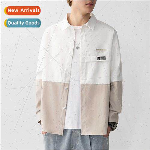 Shirt men summer new loose hundred wh color blocking America