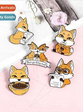 Cartoon animal alloy brooch fox reading newspaper personalis
