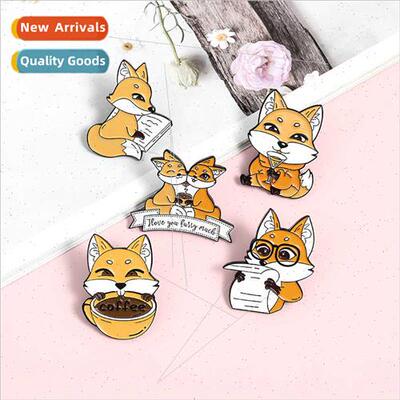 Cartoon animal alloy brooch fox reading newspaper personalis