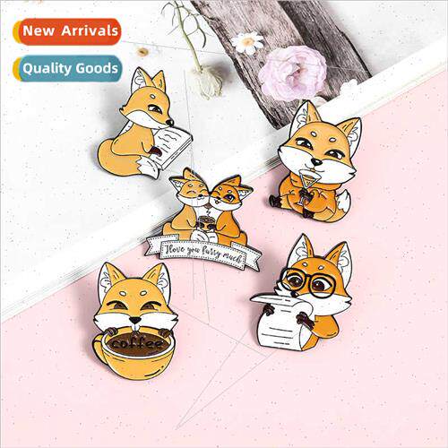 Cartoon animal alloy brooch fox reading newspaper personalis