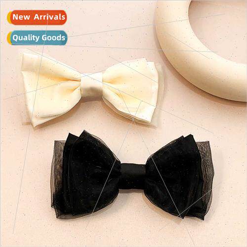 2023 new three-layer bow hair clips female super fairy back