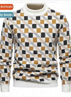 Fall winter new round neck pullover sweater men casual splic