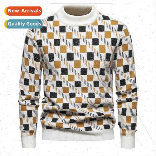 Fall winter new round neck pullover sweater men casual splic