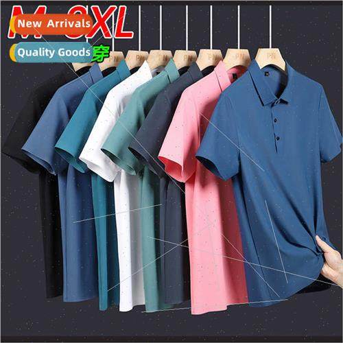Big size fat ice silk high elastic -marking POLO shirt men s