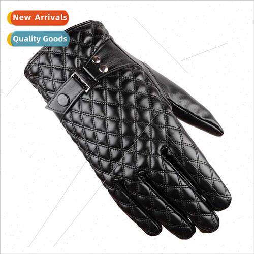 Men pu simulation leather embroidery grid gloves touch scree