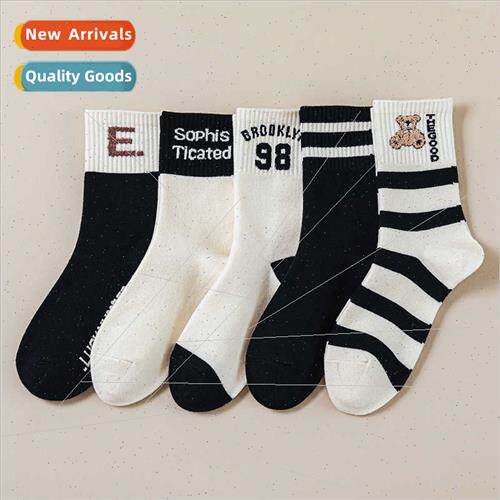 Autumn winter striped wool socks women mid-calf thickened co