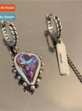 Aurora amethyst love earrings asymmetrical retro niche tide