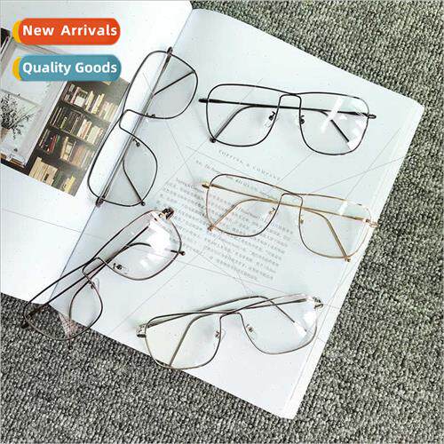 Metal square frame plain lerary plain glasses female  full f