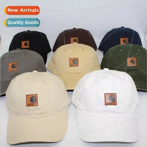 Washed do old leather label soft top baseball cap Europe Une