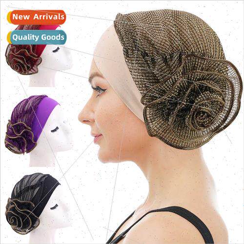 Ethnic large flower head wrap cap Ms. bright silk turban cap