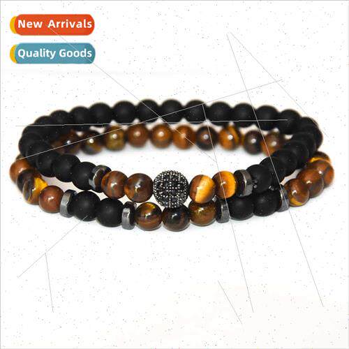 New 6mm Frosted Agate Micro-set Copper Bracelet Cubic Zircon