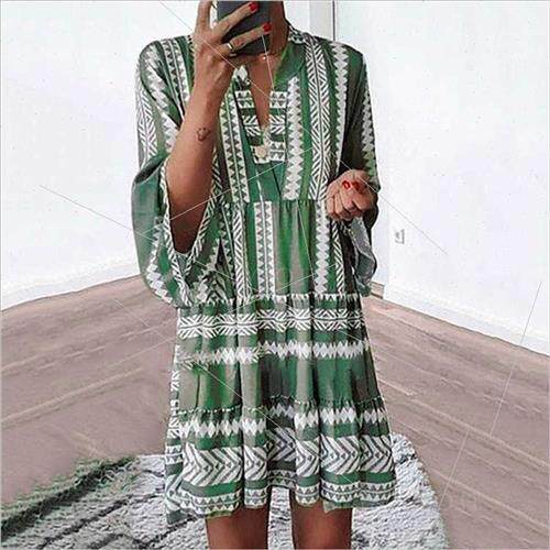Dress Summer 2023 New Printed Dresses Loose Fashion V-Neck C