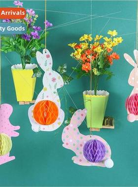4pcs Easter Honeycomb Rabbs Set  Home Decor Hanging Ea