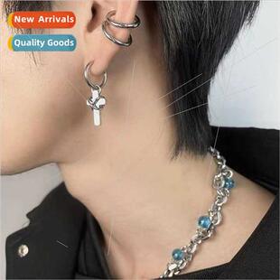 Sanctions tide punk men steel earrings cross bundle tanium