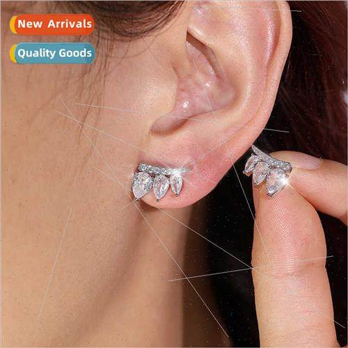 Delicate commuter simple flash diamond leaf earrings niche p