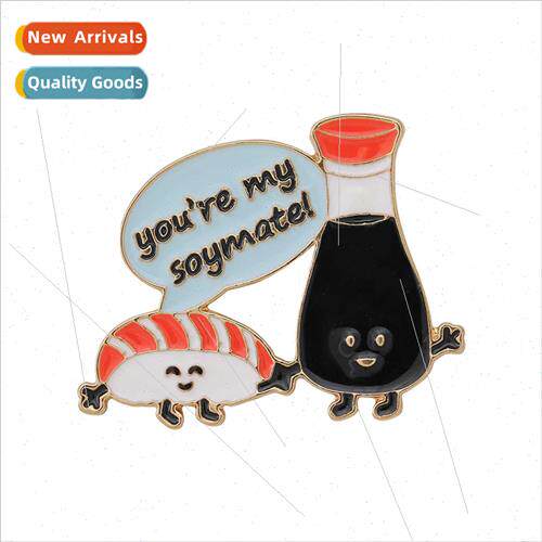 Japanese cute cartoon salmon sushi brooch funny pun badge Ja