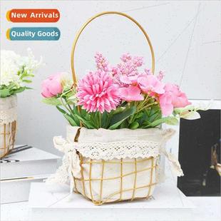 Home Decor Faux flowers Iron flower basket wedding living ro