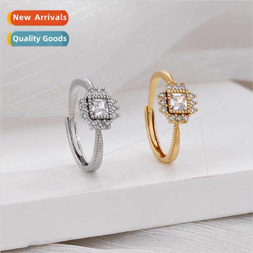 Sparkling square diamond ring female Korea proposal holiday