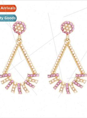 new Korean adults simple hollow inlaid diamond earrings geom