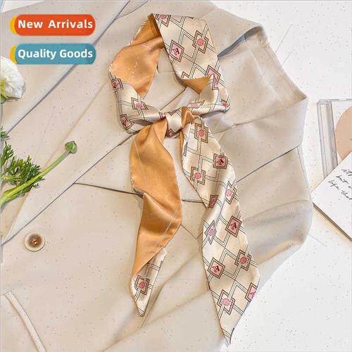 Korean  khaki nude color system long silk scarf women hair t