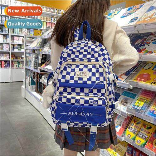 Schoolbag female new middle school students plaid shoulder b
