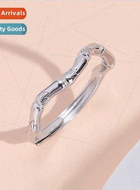 Minimalist wave bamboo s925 silver ring female niche 2023 hu