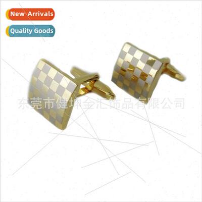 mple Laser Checkered Men Metal Cufflinks Gold Checkered Cuff
