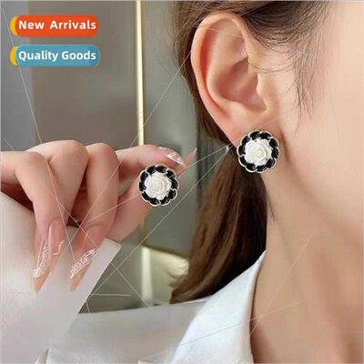 French retro Hepburn flower earrings female round color coll