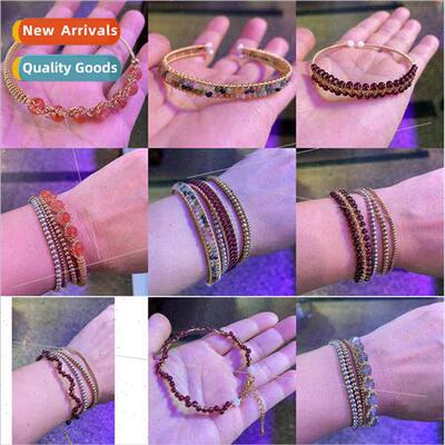 Raw Copper Wire Woven Stone ern Red/Garnet/Moonstone Bracele