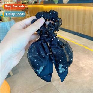 Organza ribbon hair band polka dot pearl double rhinestone h