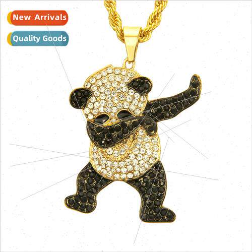 Europe hip hop diamond panda pendant necklace nightclub cool