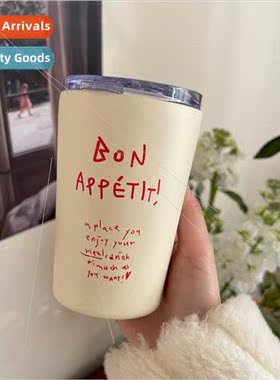 French stainless steel red letters insulated cup Korean crea