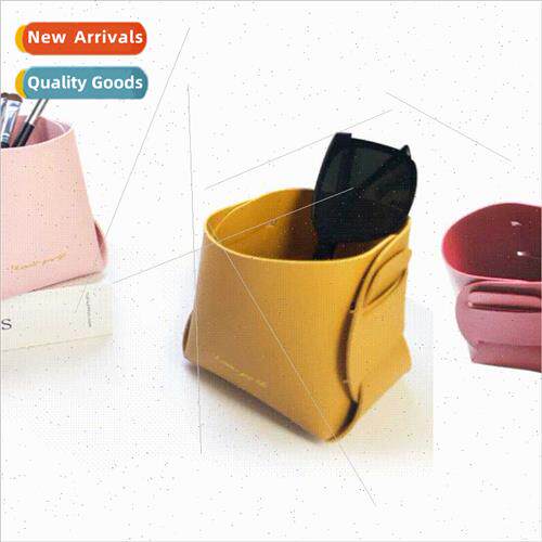 Desktop foldable pu imation leather desktop organizer pen ho