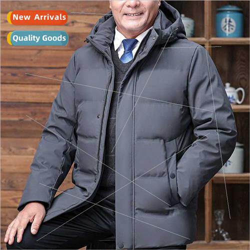 Middle-aged elderly down jacket men in long father loaded th