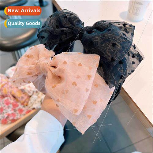 Vintage organza meta sense double-layer bow ageing heart hai