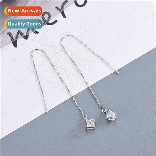 s925 silver Korea wispy hollow Rubik cube earrings female ni