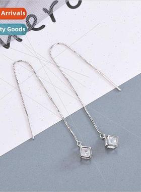 s925 silver Korea wispy hollow Rubik cube earrings female ni