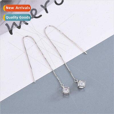 s925 silver Korea wispy hollow Rubik cube earrings female ni