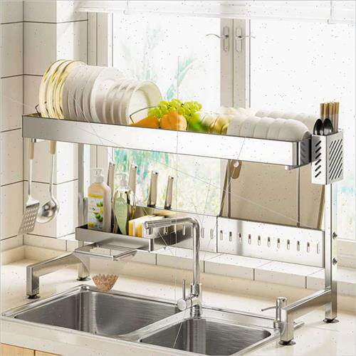 Stainless Steel Expandable Kchen nk Shelf Bowl Rack Dish Dra