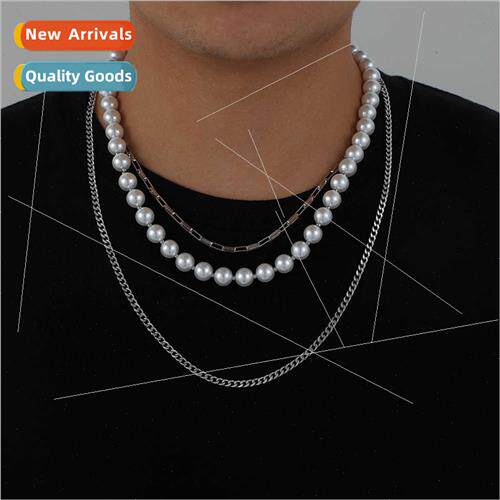 Multi-layer stainless steel pearl necklace Europe bully tani