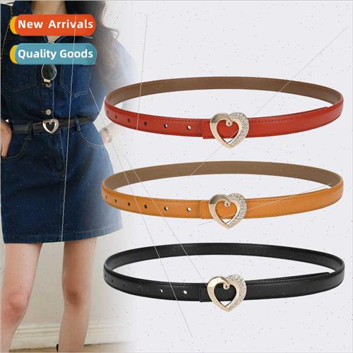 Fashion versatile cowhide decorative heart diamond belt wome